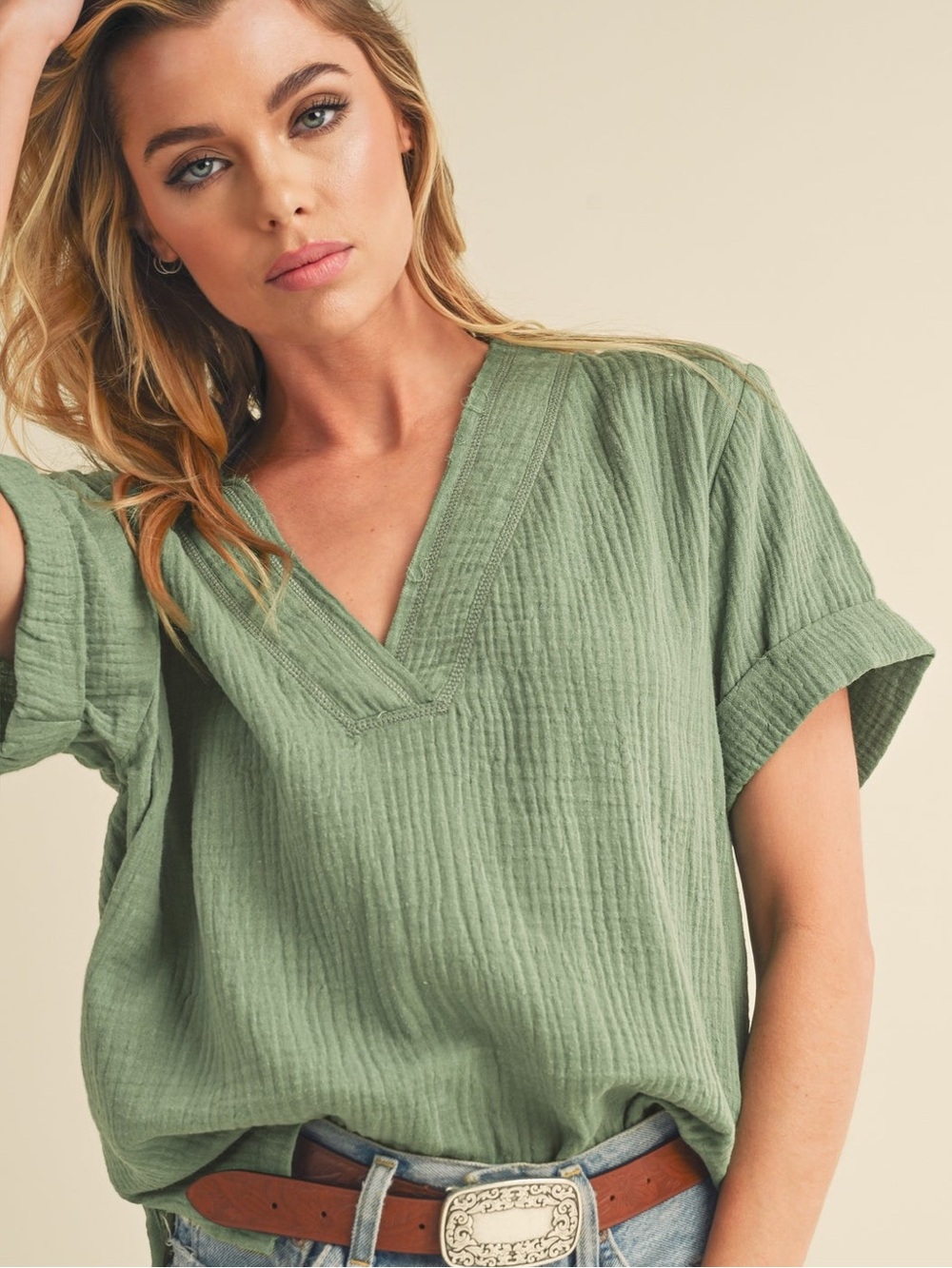 Bouchara Split Neck Cotton Gauze Top